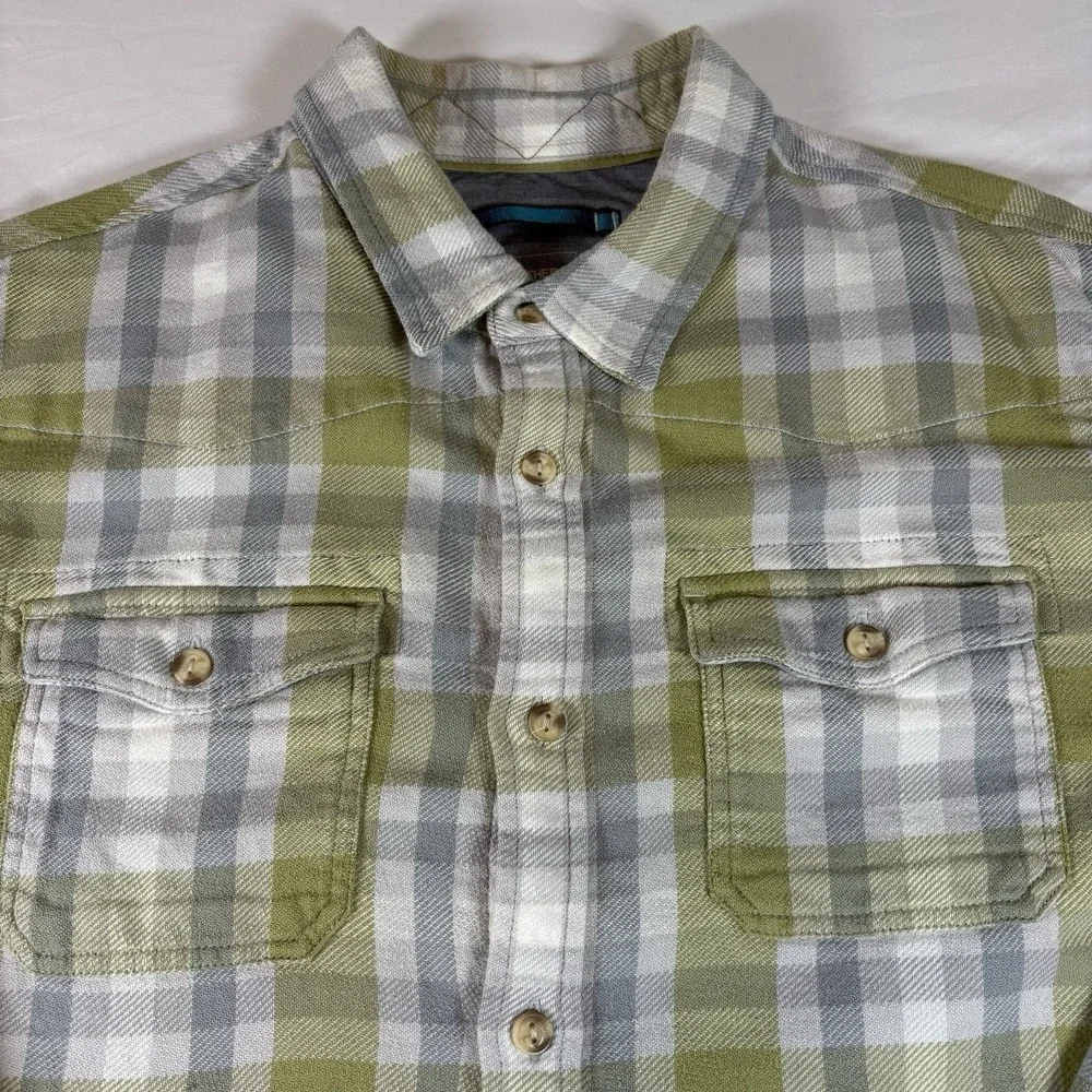 The North‎ Face Flannel Shirt Mens XL Plaid Green Gray Cotton Outdoor Casual